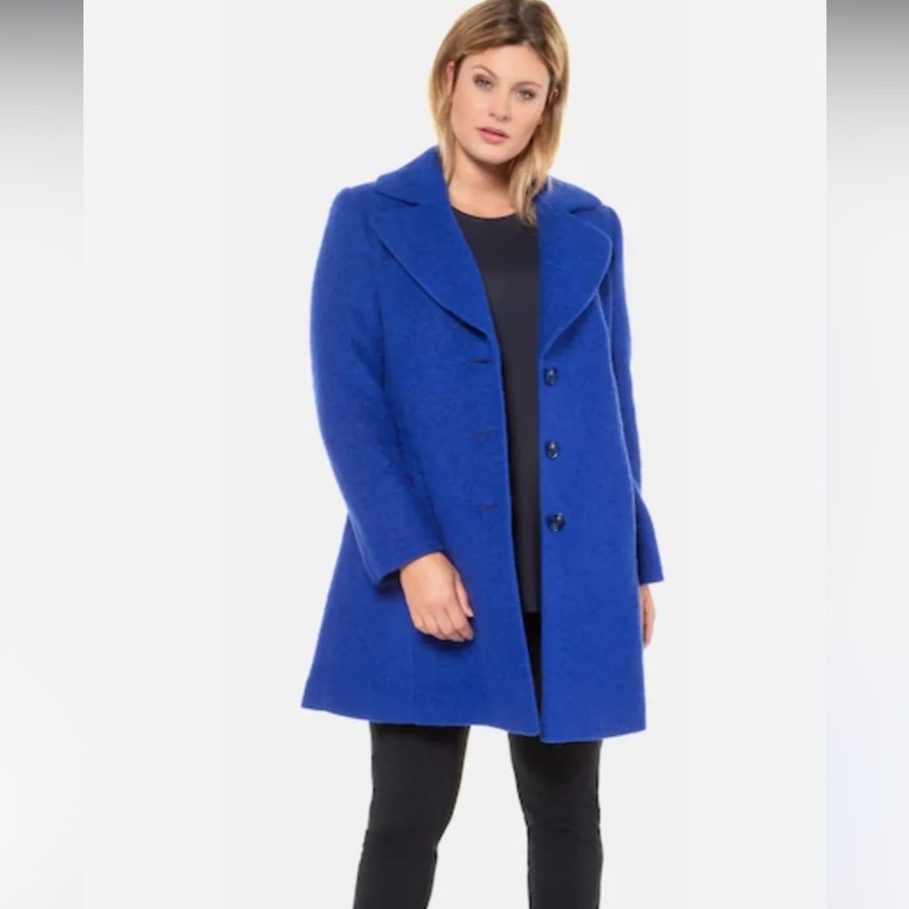 NWOT Selection By Ulla Popken Notch Collar Wool Coat In Royal Blue Plus Size 30